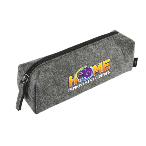 Clear background with gray RPET felt pouch and "HOME Improvement Centres" custom printed logo.