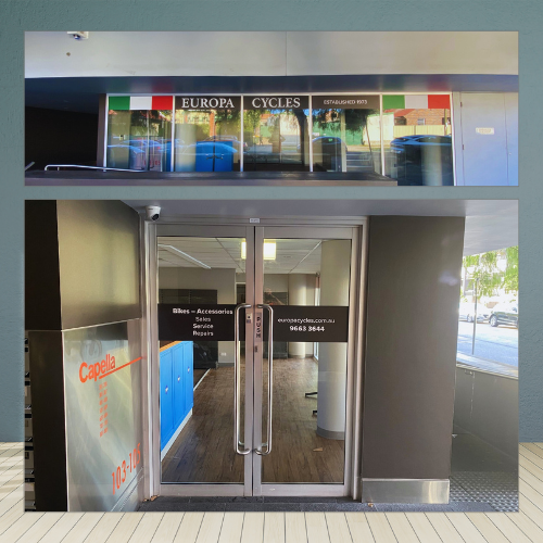 Window graphics displayed outside the mall and workplace, with customised printed artworks on the glass doors.